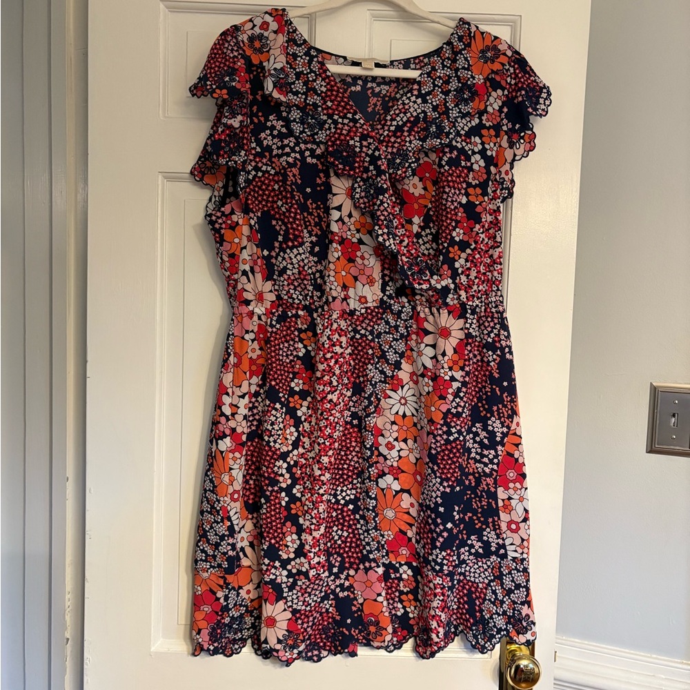 Michael Kors Navy, Orange, and Pink Floral Mini Dress
